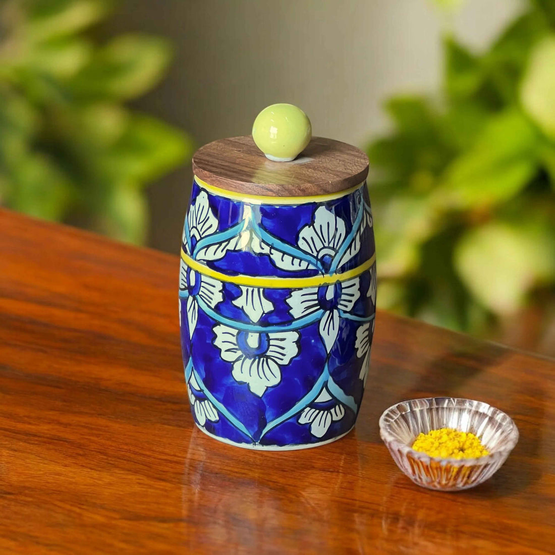Blue Mughal Drum Jar (Set of 1)