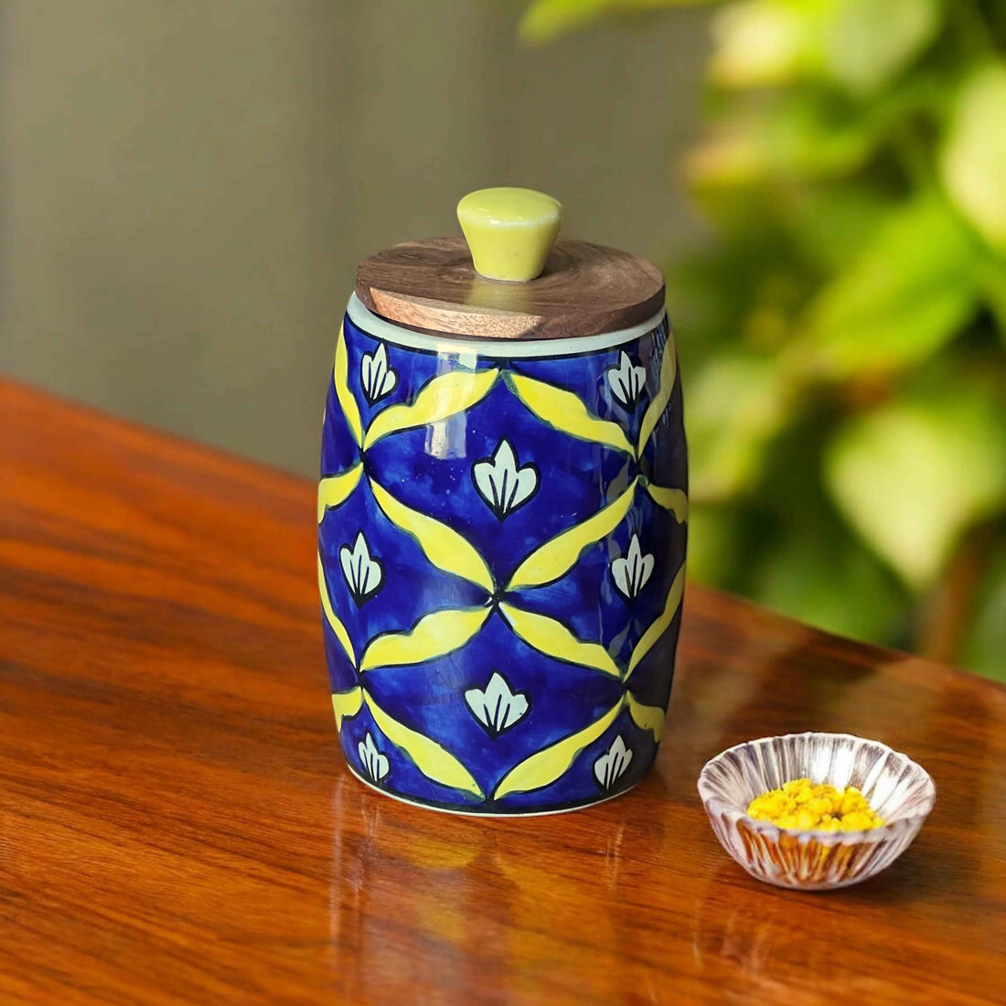 Yellow Bel Mughal Drum Jar (Set of 1)