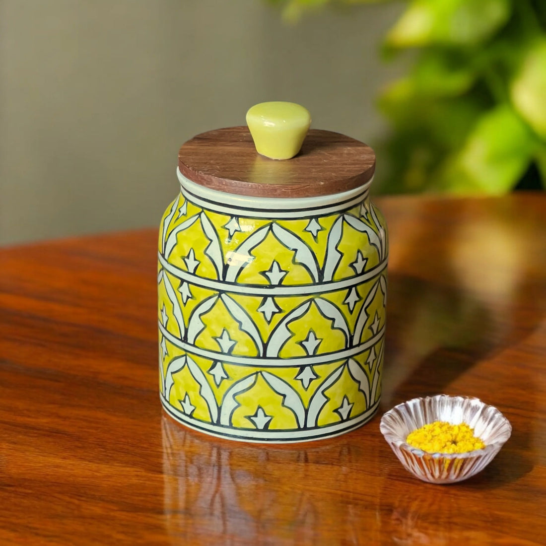 Yellow Mughal Garden Jar (Set of 1) - Clayful Homes