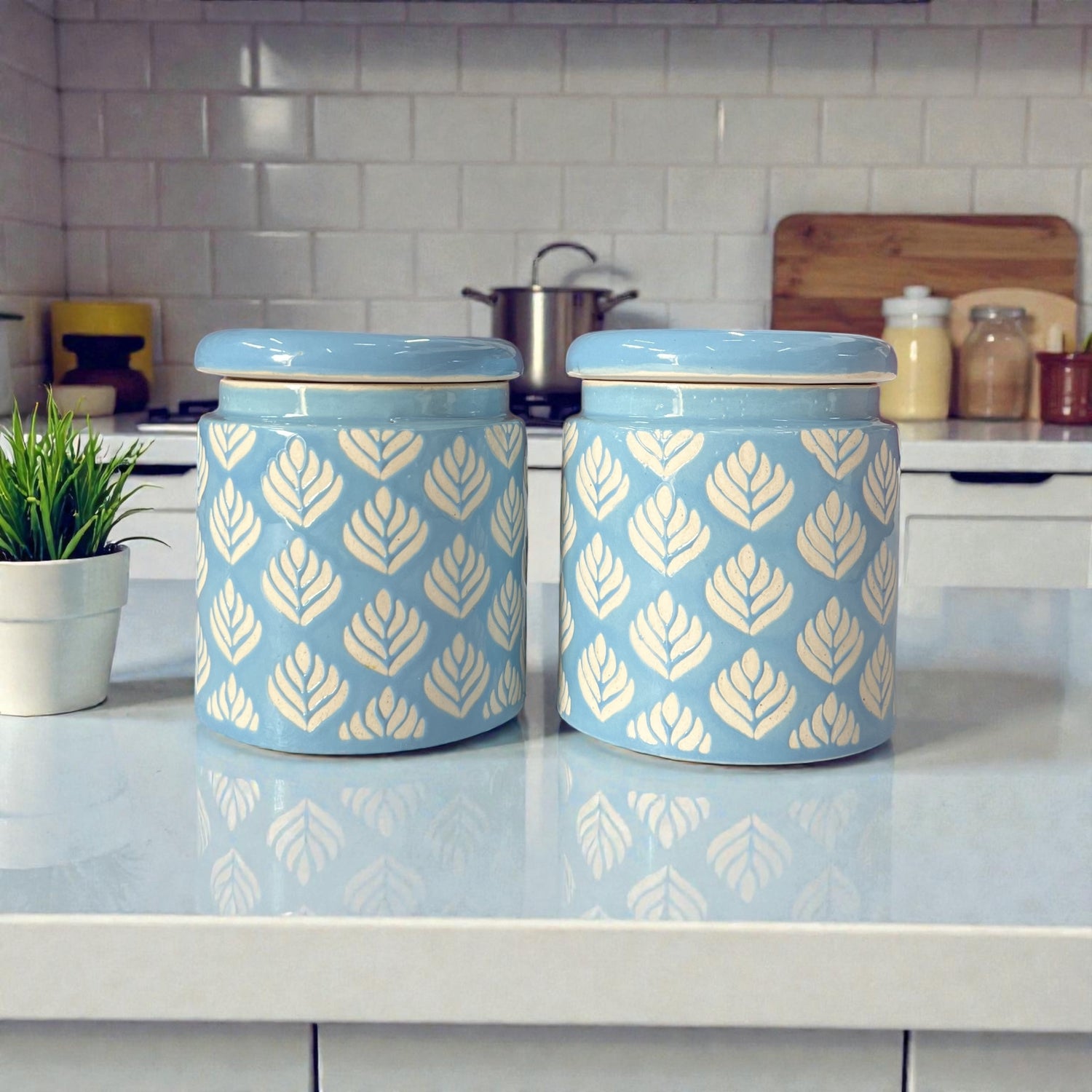Blue Design Jars Pack of 2 - Clayful Homes