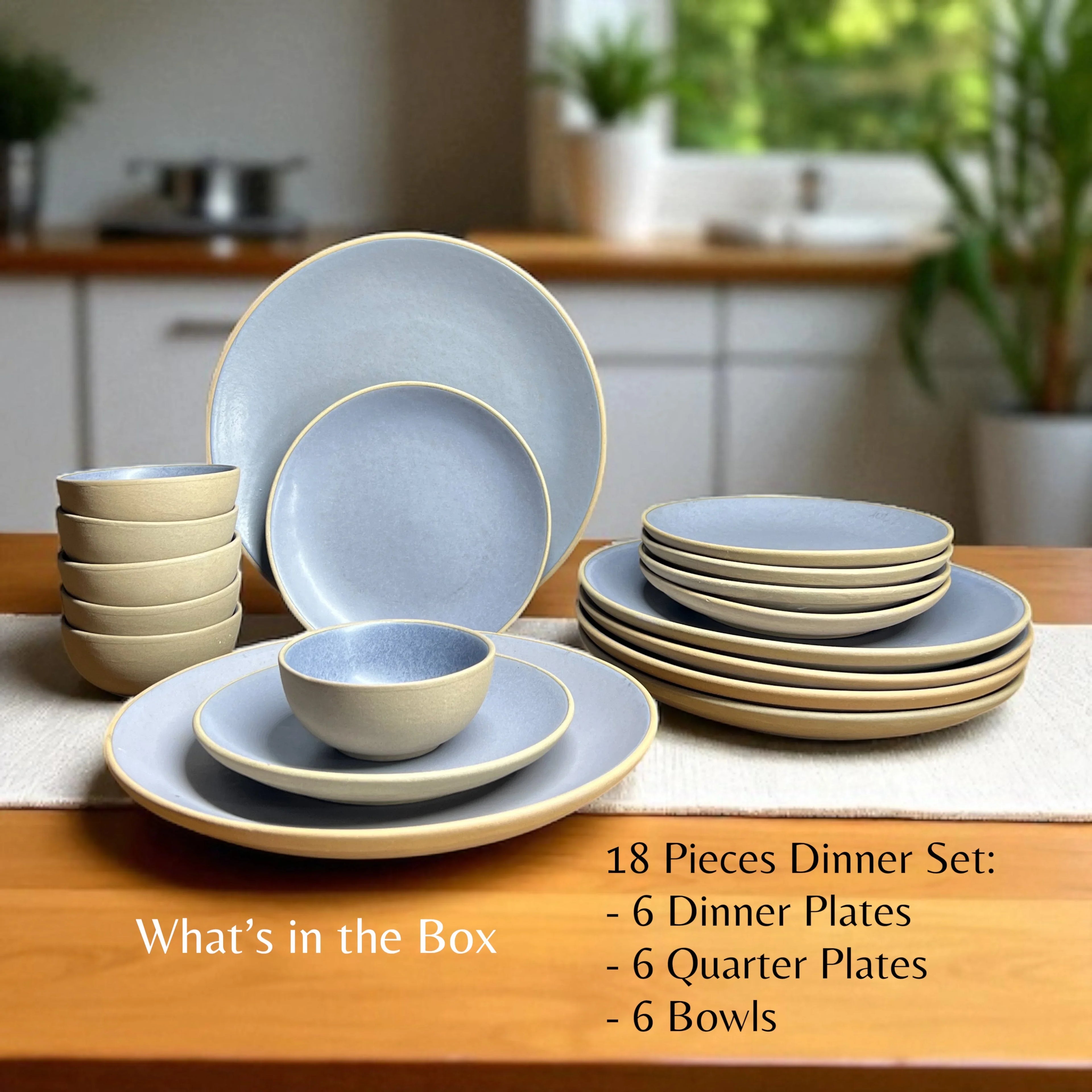 Earthy Blue Dinner set (18pcs) - Clayful Homes