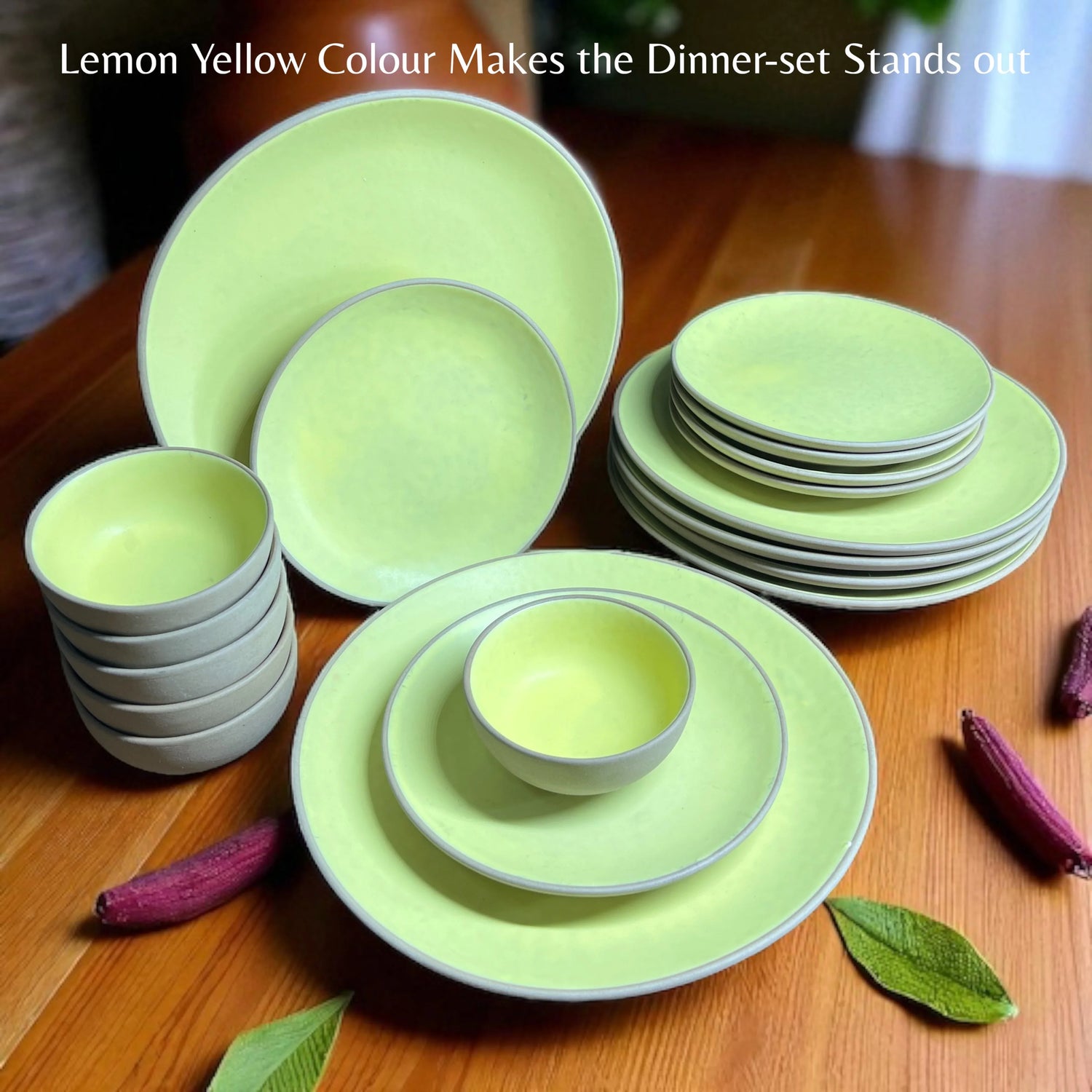 Earthy Lime Yellow Dinner set (18pcs) - Clayful Homes