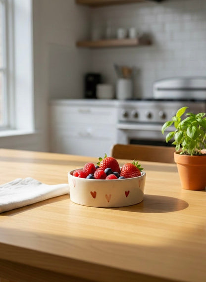 Heart Patterned Flat Snack Bowl