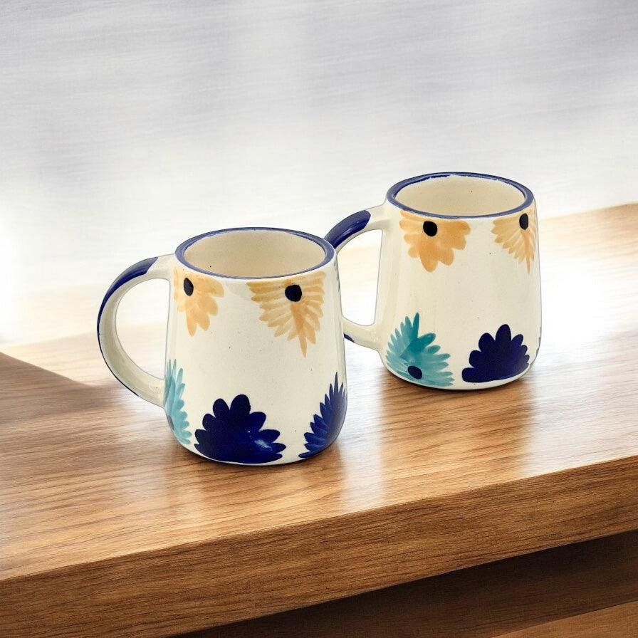Yellow Blue Flower Mug Set - Clayful Homes