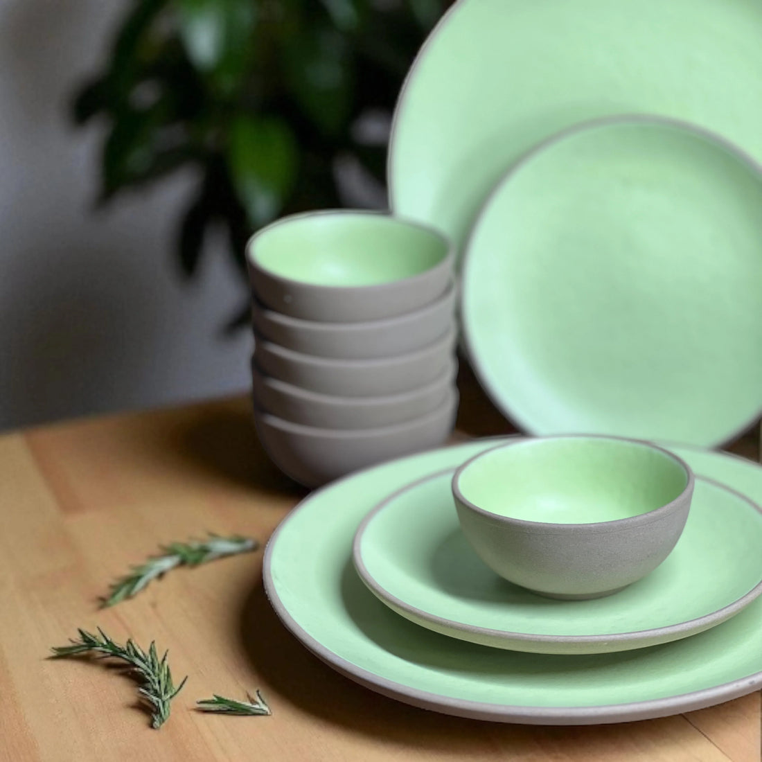 Earthy Mint Dinner set (18pcs) - Clayful Homes