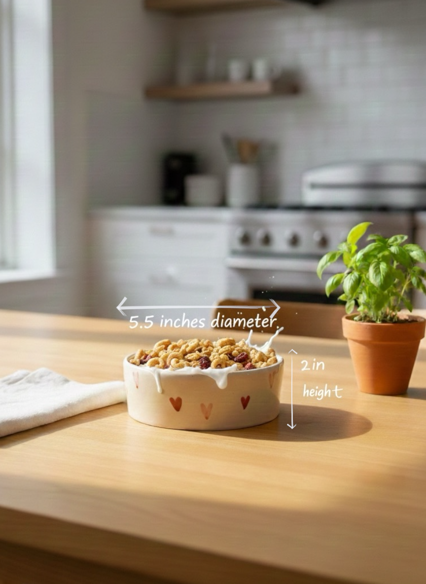 Heart Patterned Flat Snack Bowl