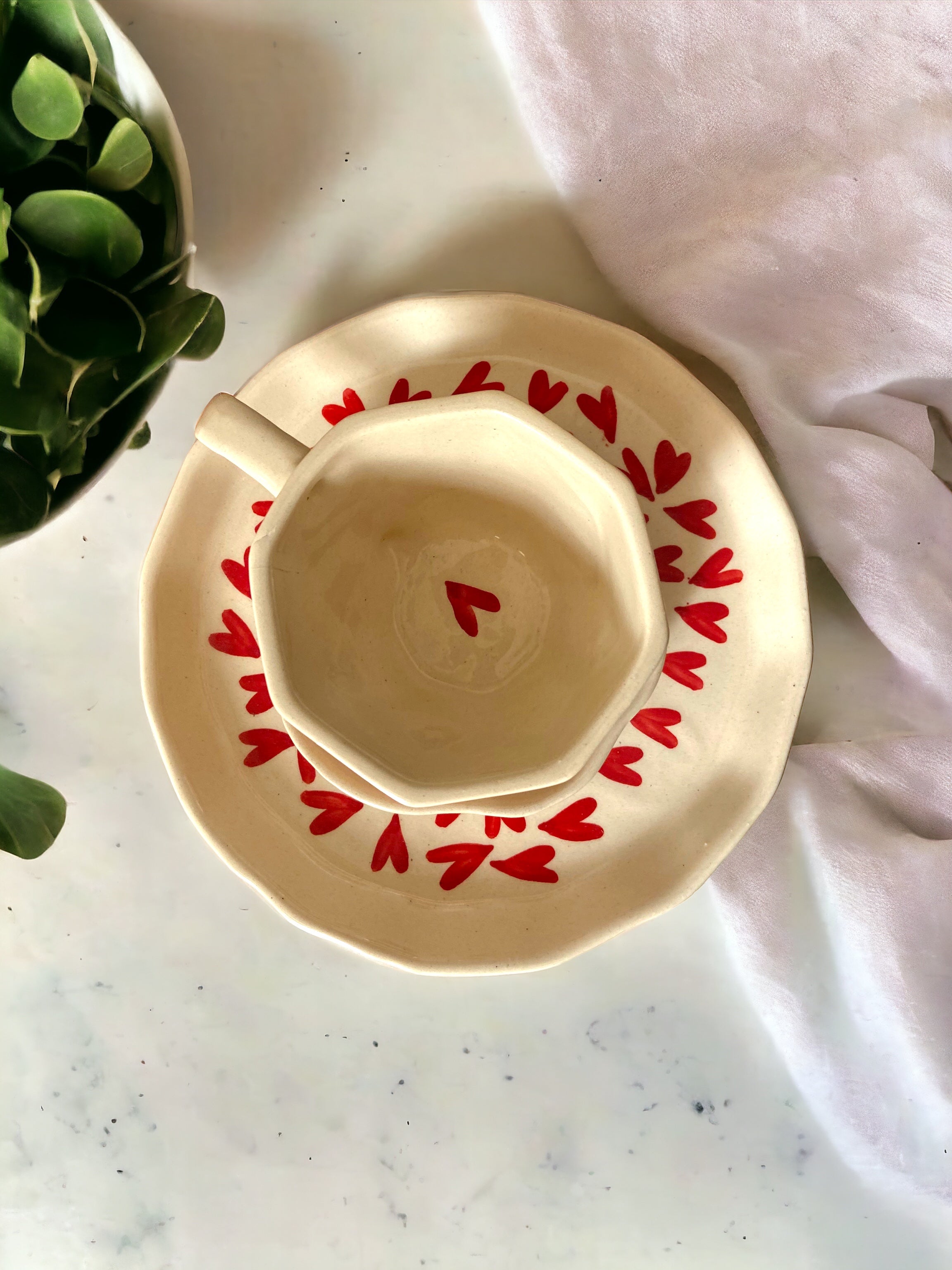 Heart Mug with Desert Plate