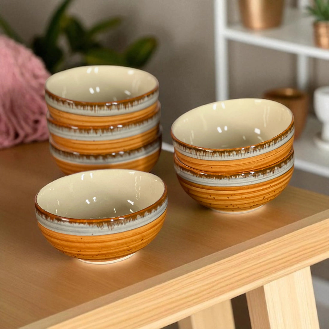 Orange Spiral Ceramic Soup Bowls Set of 6 - Clayful Homes