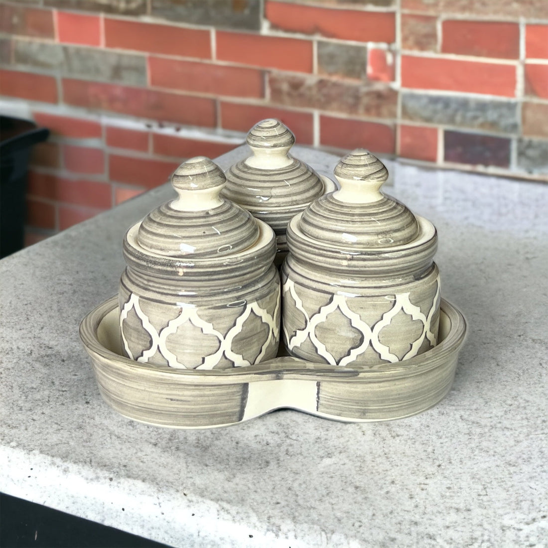 Grey Picke Jars Set with Tray