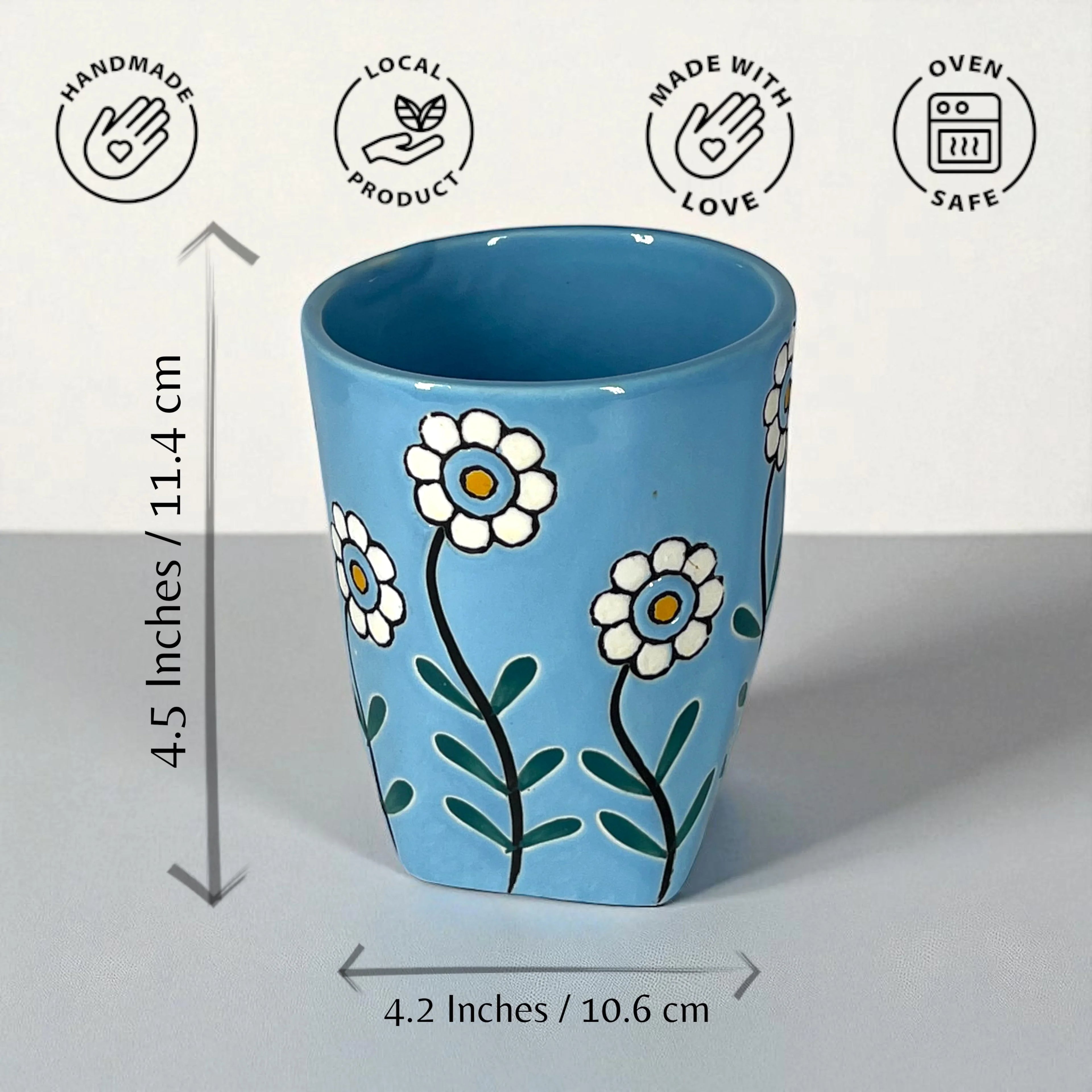 Blue Floral Glass Cups - Clayful Homes