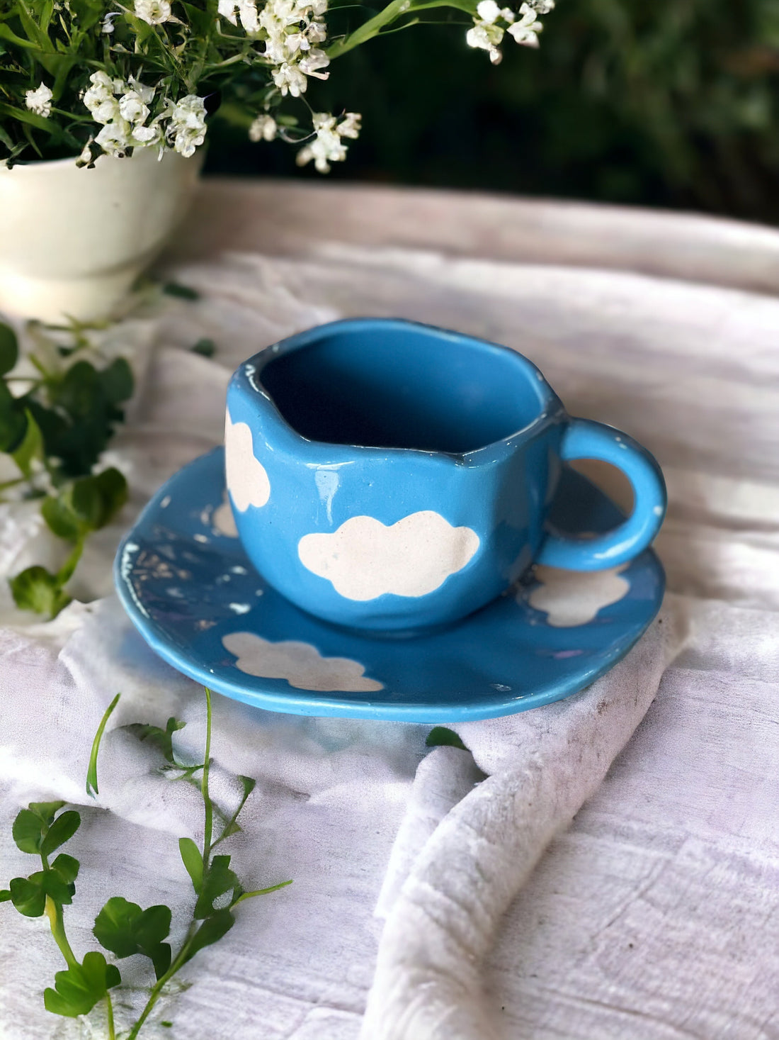 Blue Cloud Mug with Desert Plate