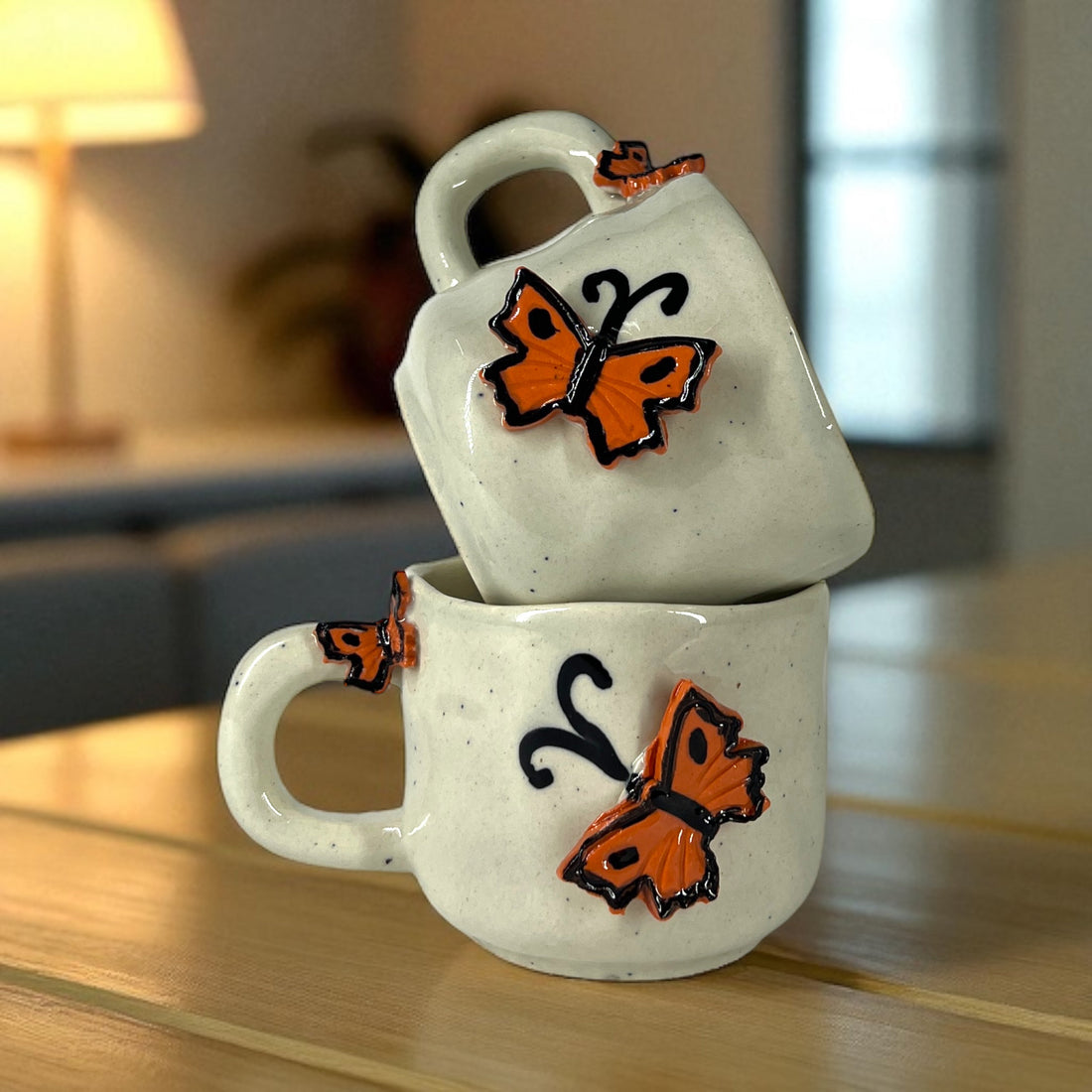 Biggy Butterfly Coffee Mug Set of 2 - Clayful Homes