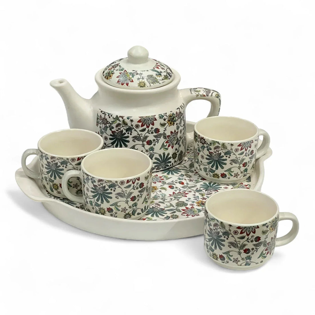 White Floral Cup Teapot Set