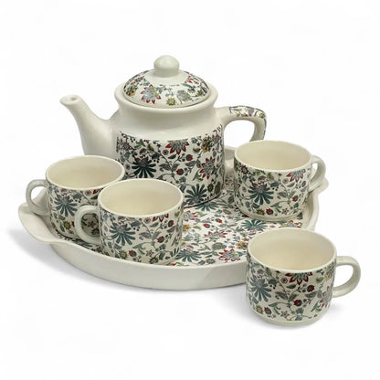 White Floral Cup Teapot Set
