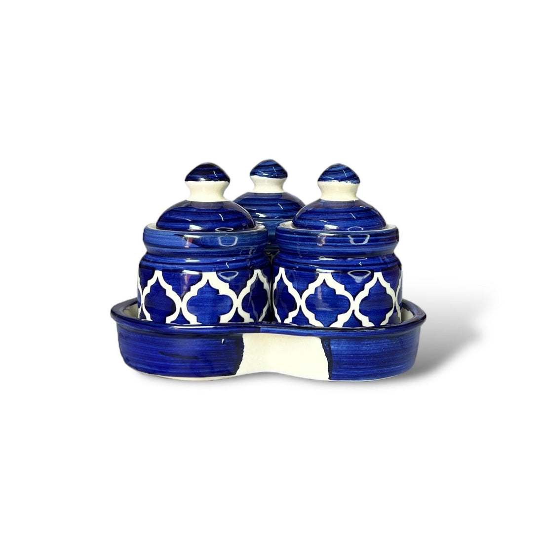 Blue Pickle Jars Set with Tray - Clayful Homes