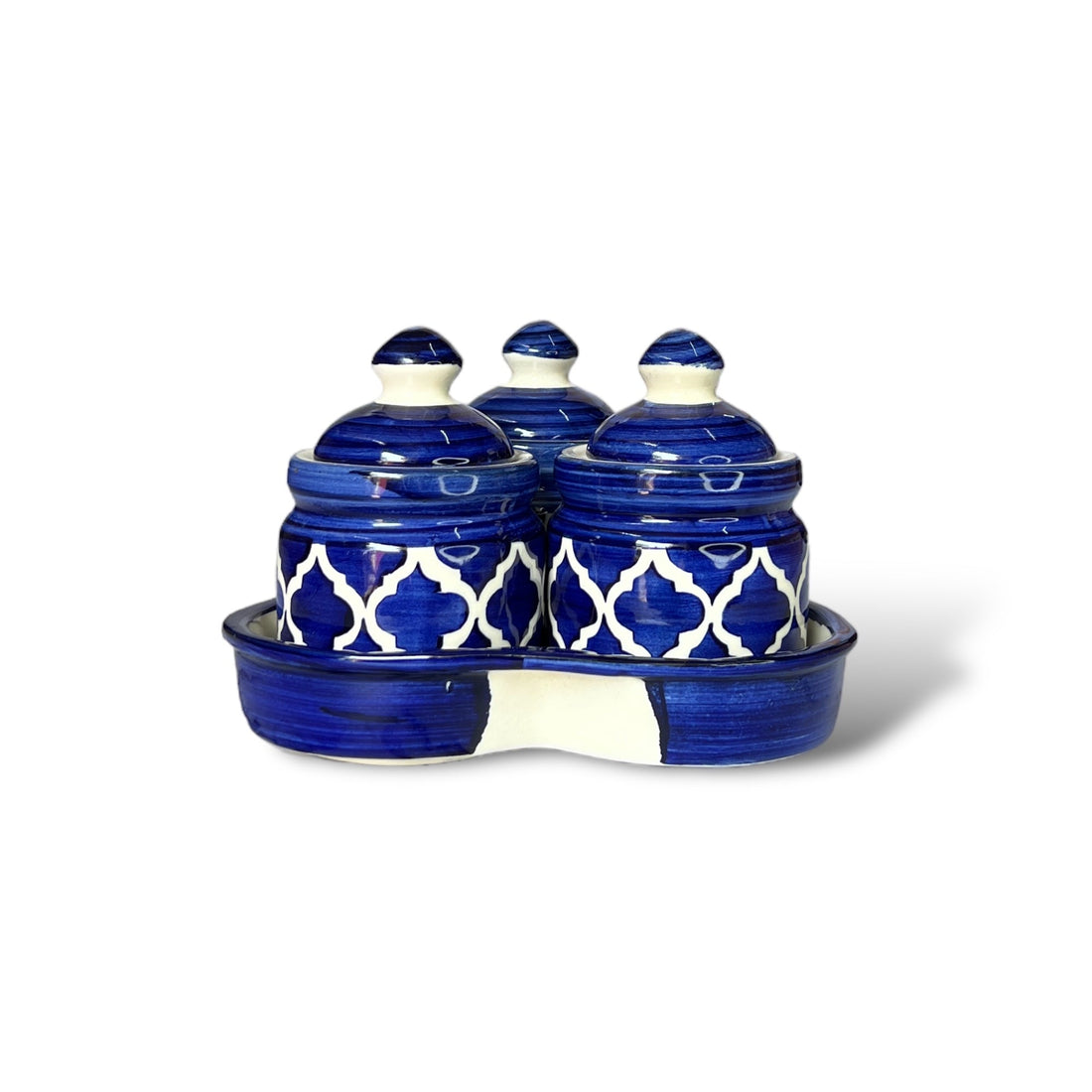 Blue Pickle Jars Set with Tray