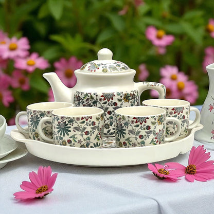 White Floral Cup Teapot Set