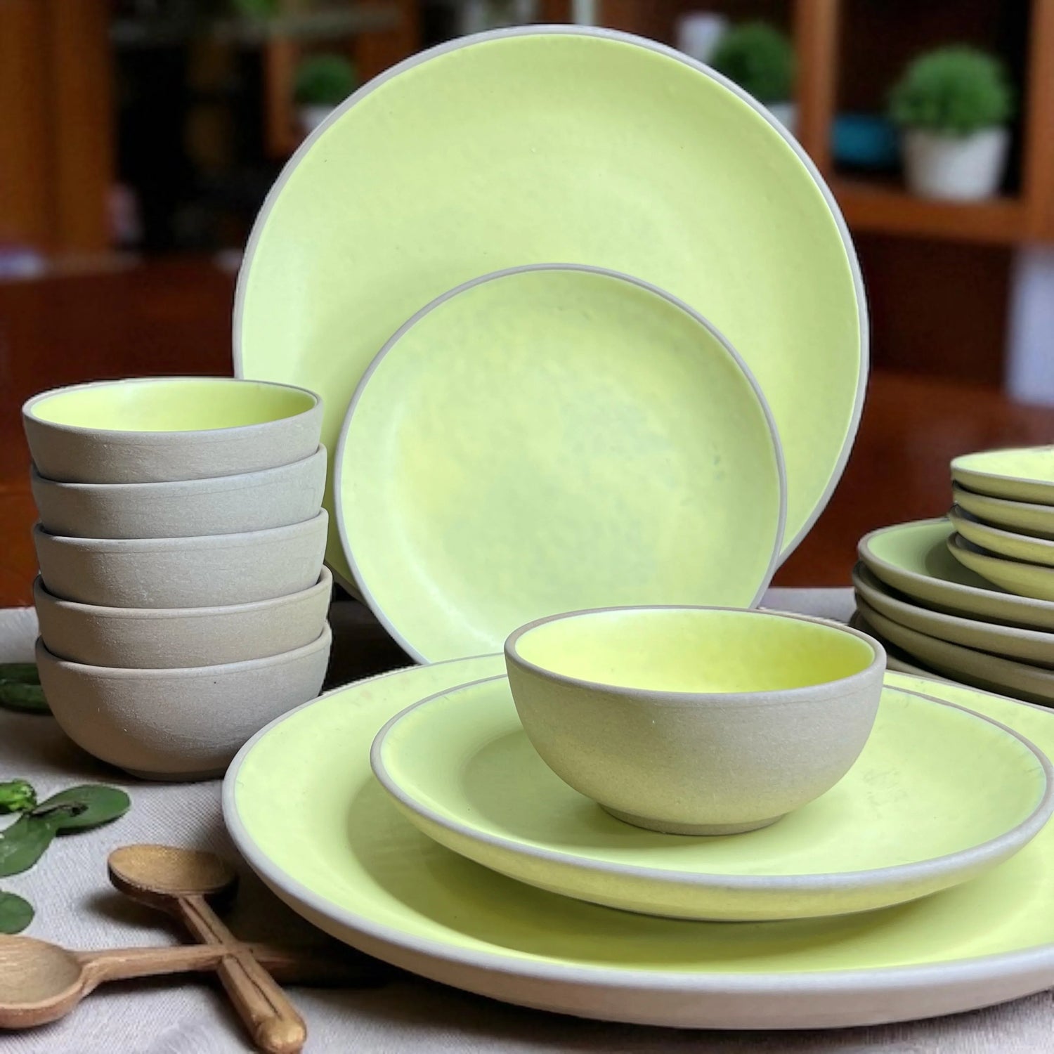 Earthy Lime Yellow Dinner set (18pcs) - Clayful Homes