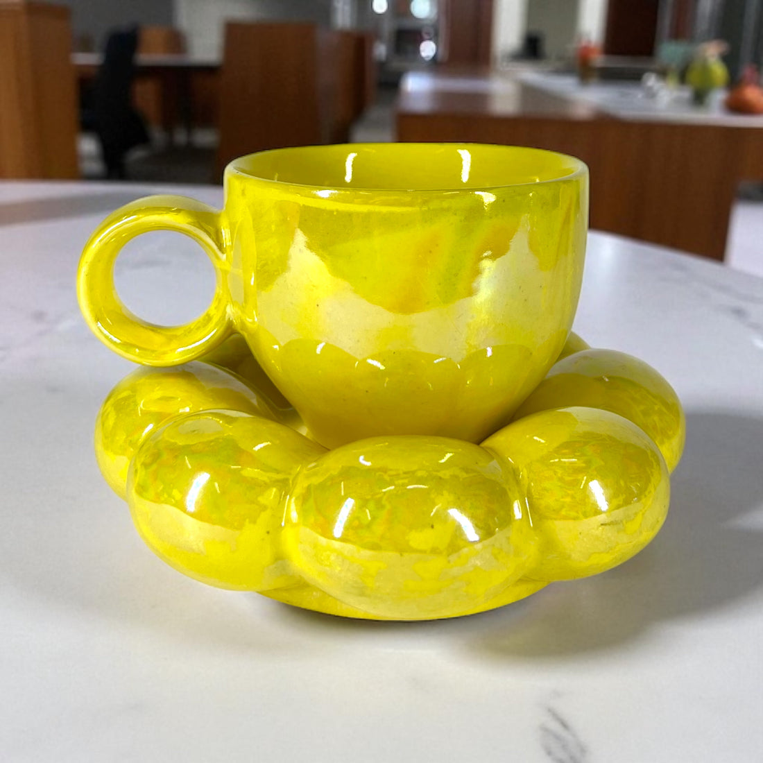 Bubbly Sunflower Coffee Mug &amp; Saucer (Yellow)