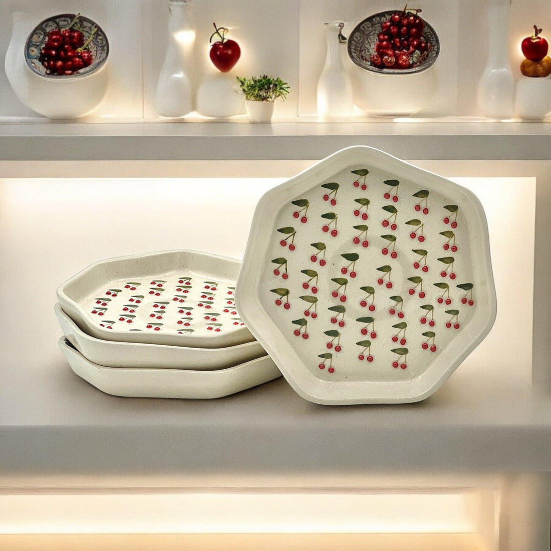 Four Cherry Snack/Dessert Plates - Clayful Homes