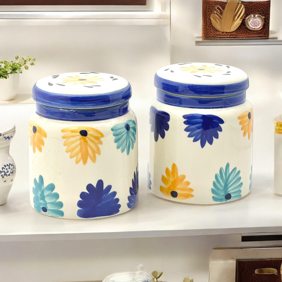 Yellow & Blue Floral Jars - Clayful Homes
