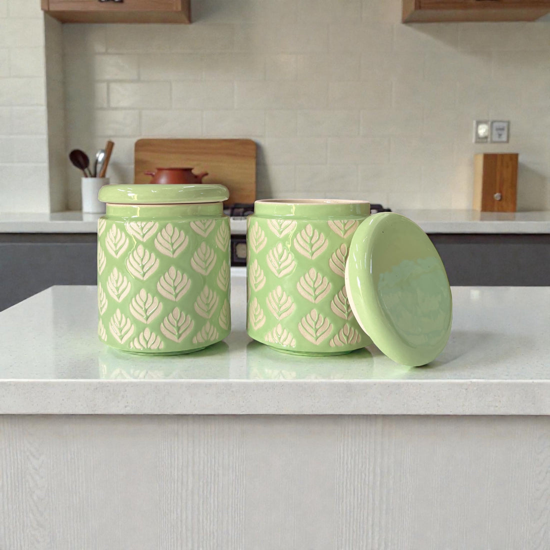 Pastel Green Design Jars Pack of 2 - Clayful Homes
