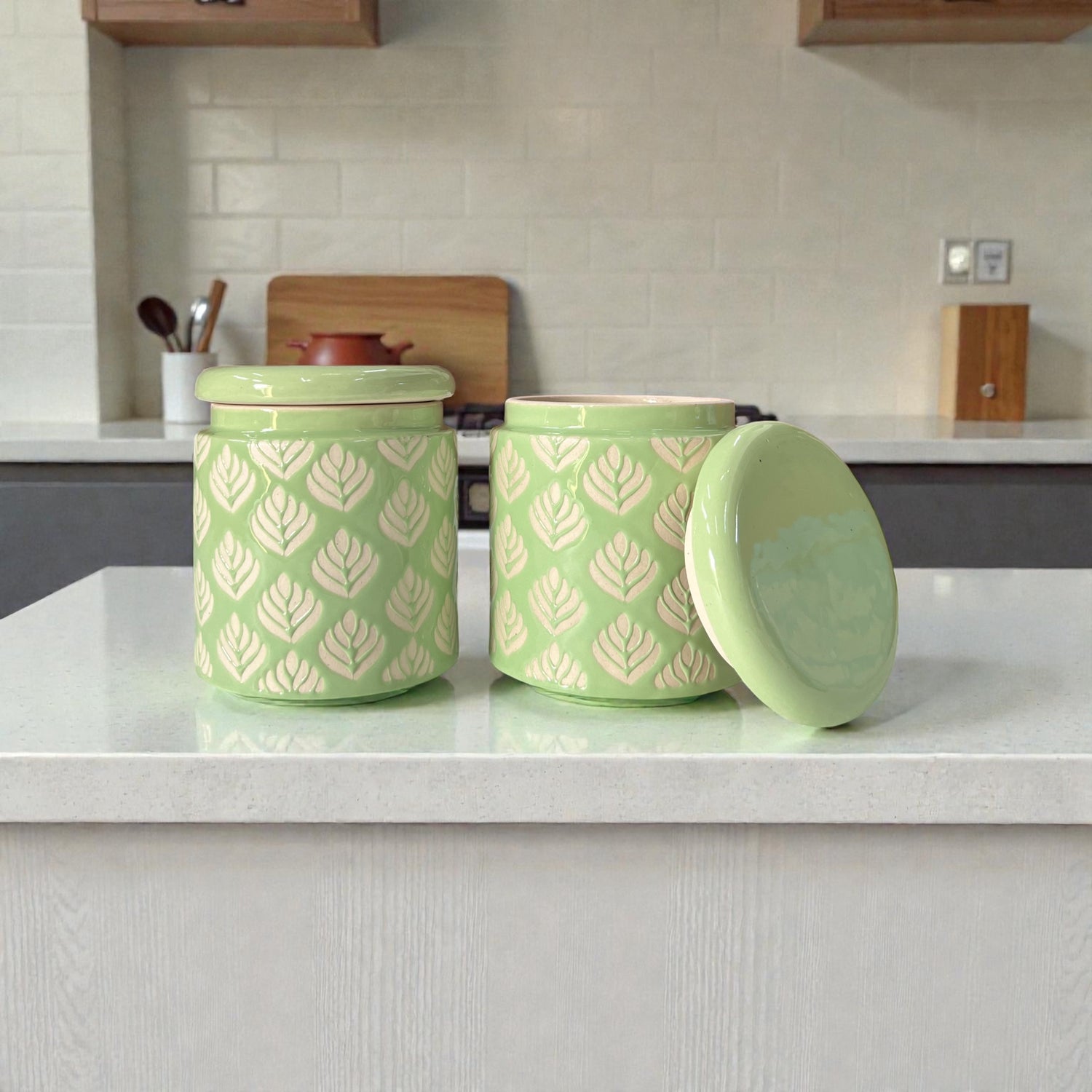 Pastel Green Design Jars Pack of 2 - Clayful Homes