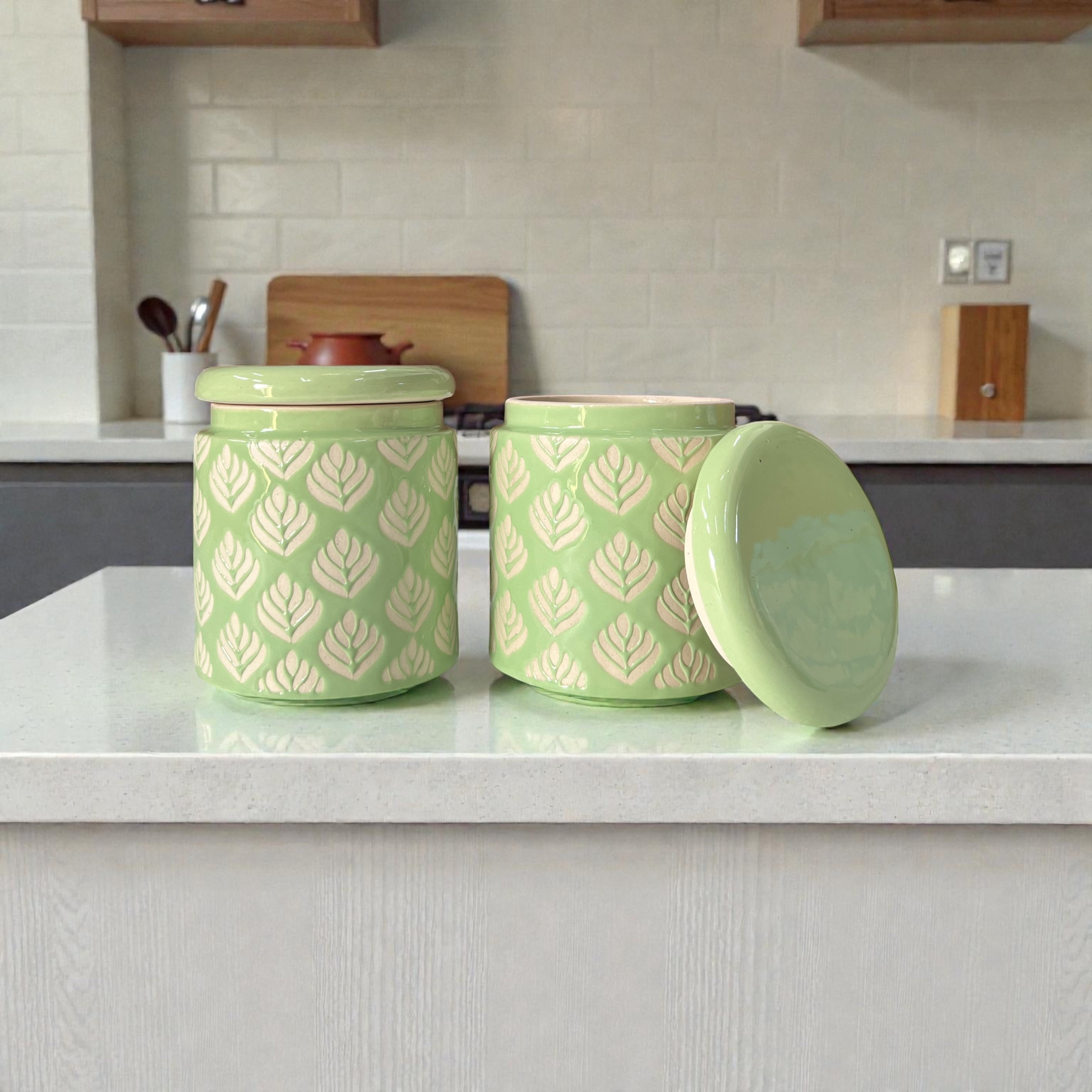 Pastel Green Design Jars Pack of 2 - Clayful Homes