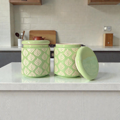 Pastel Green Design Jars Pack of 2 - Clayful Homes