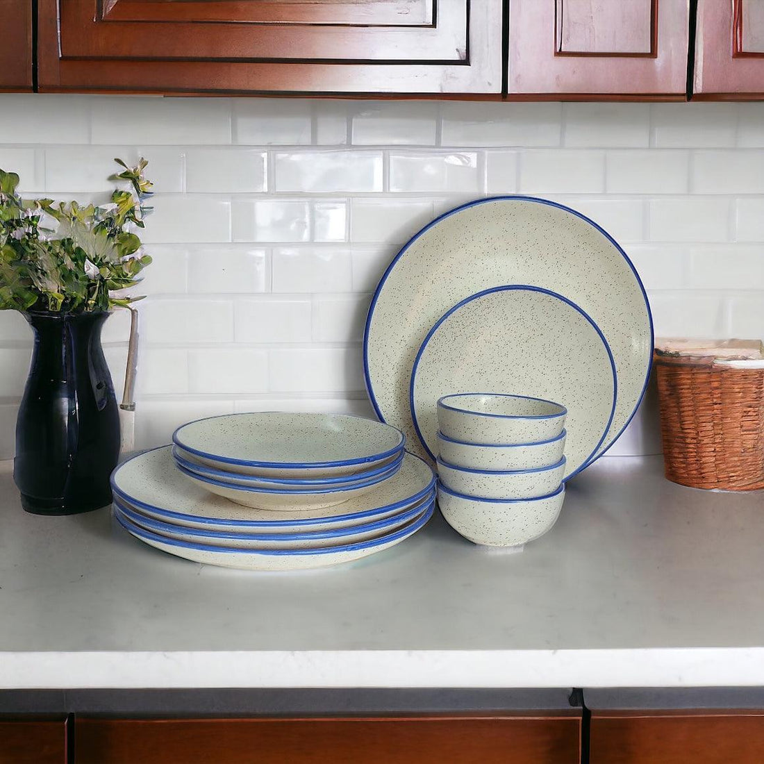 Marble White Dinner set (12 pcs) - Clayful Homes