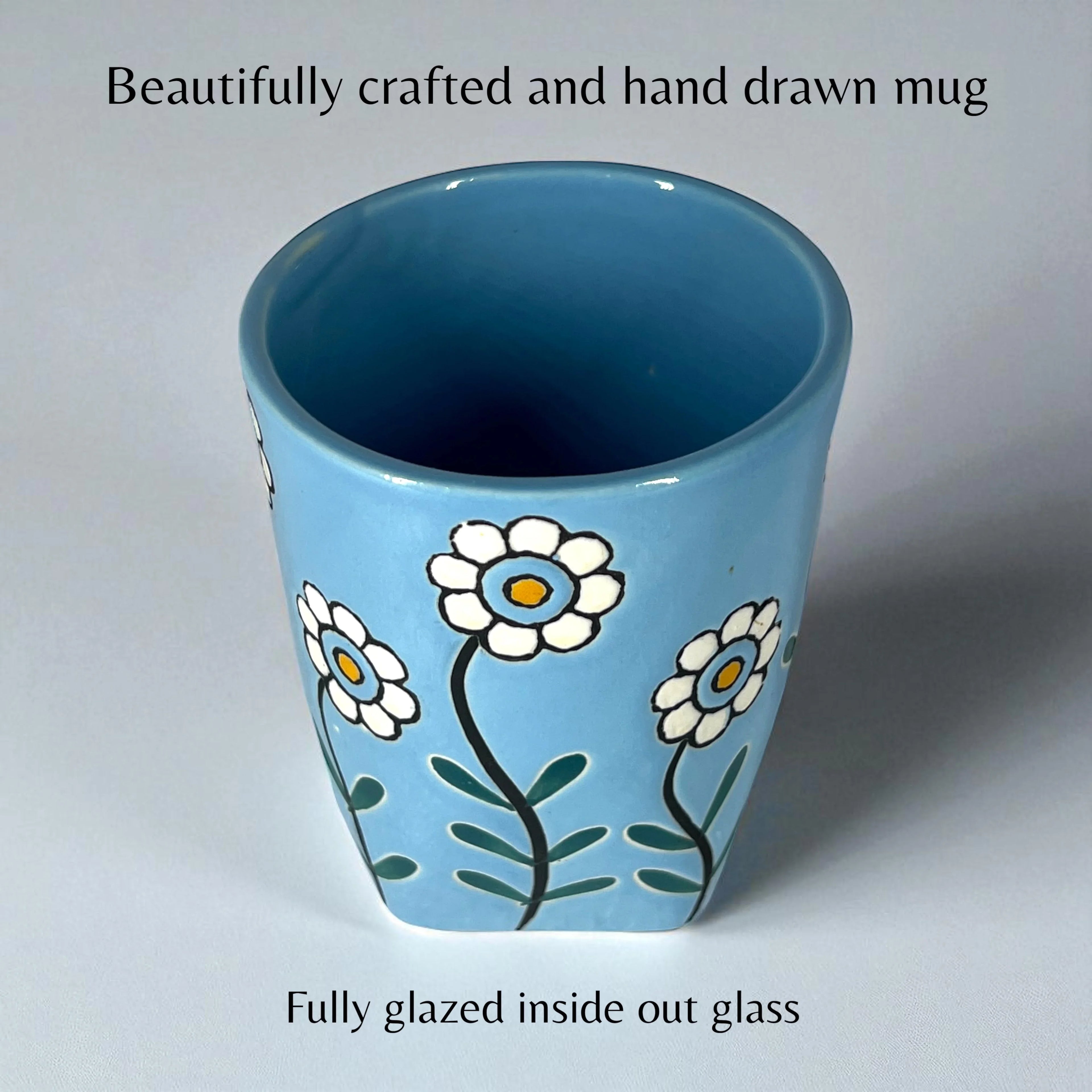 Blue Floral Glass Cups - Clayful Homes