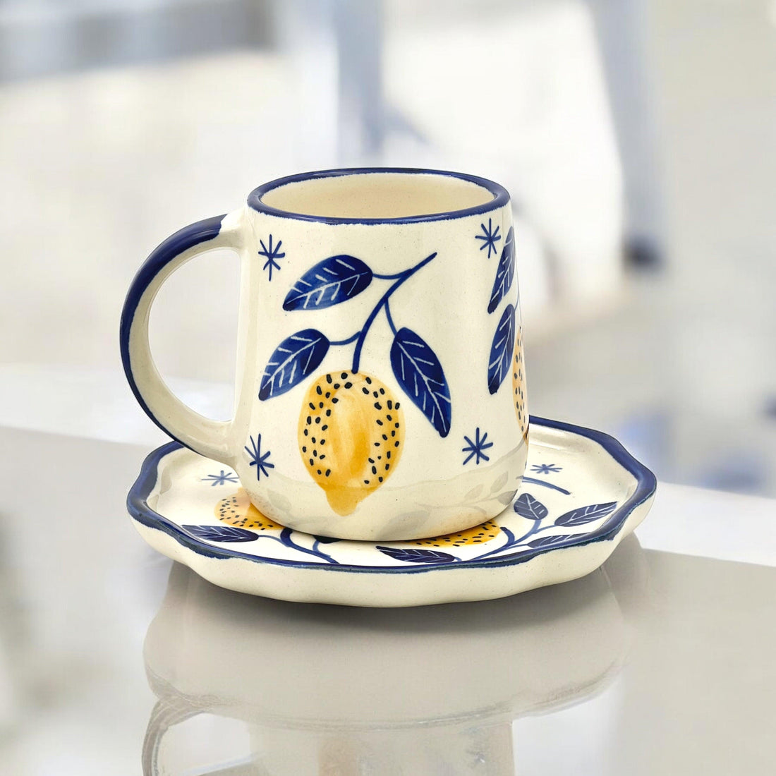 Lemon Mug & Saucer - Clayful Homes