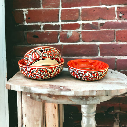 Red Mughal Art Bowl Set of 3