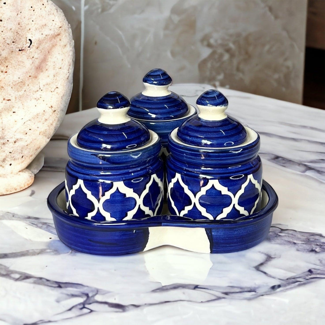Blue Pickle Jars Set with Tray - Clayful Homes