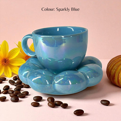 Bubbly Sunflower Coffee Mug &amp; Saucer (Blue)