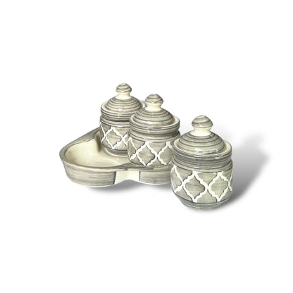 Grey Picke Jars Set with Tray