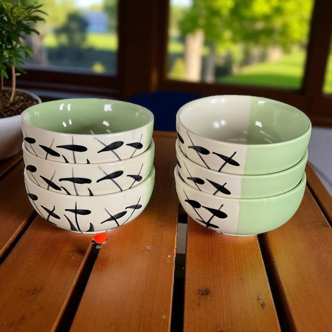 Green Leaf Soup Bowls Set of 6 - Clayful Homes