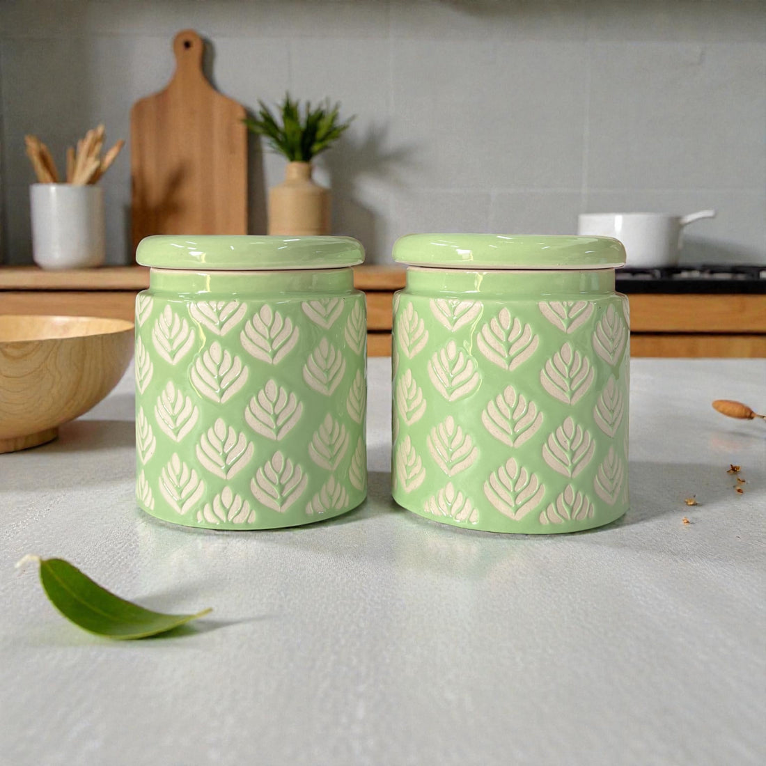Pastel Green Design Jars Pack of 2 - Clayful Homes