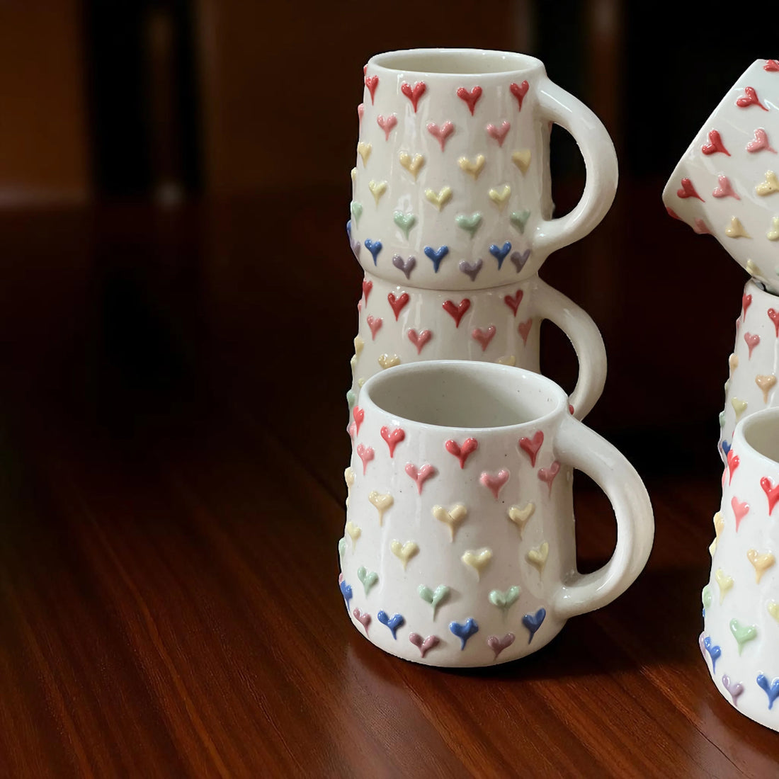Colorful Hearts Mugs Set of 6 - Clayful Homes