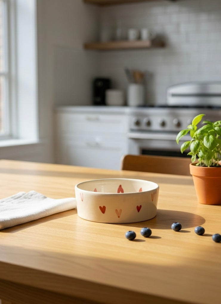 Heart Patterned Flat Snack Bowl