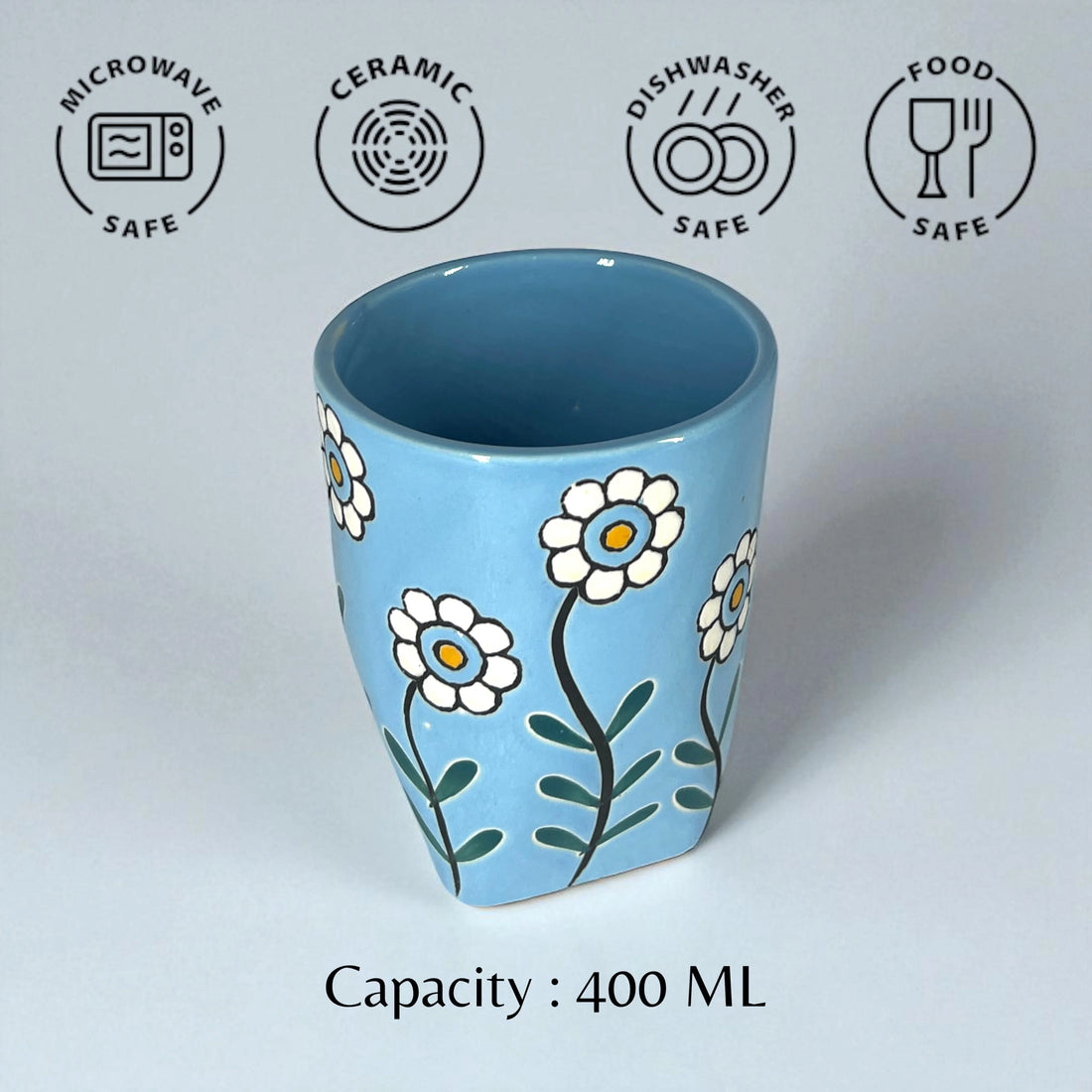 Blue Floral Glass Cups - Clayful Homes