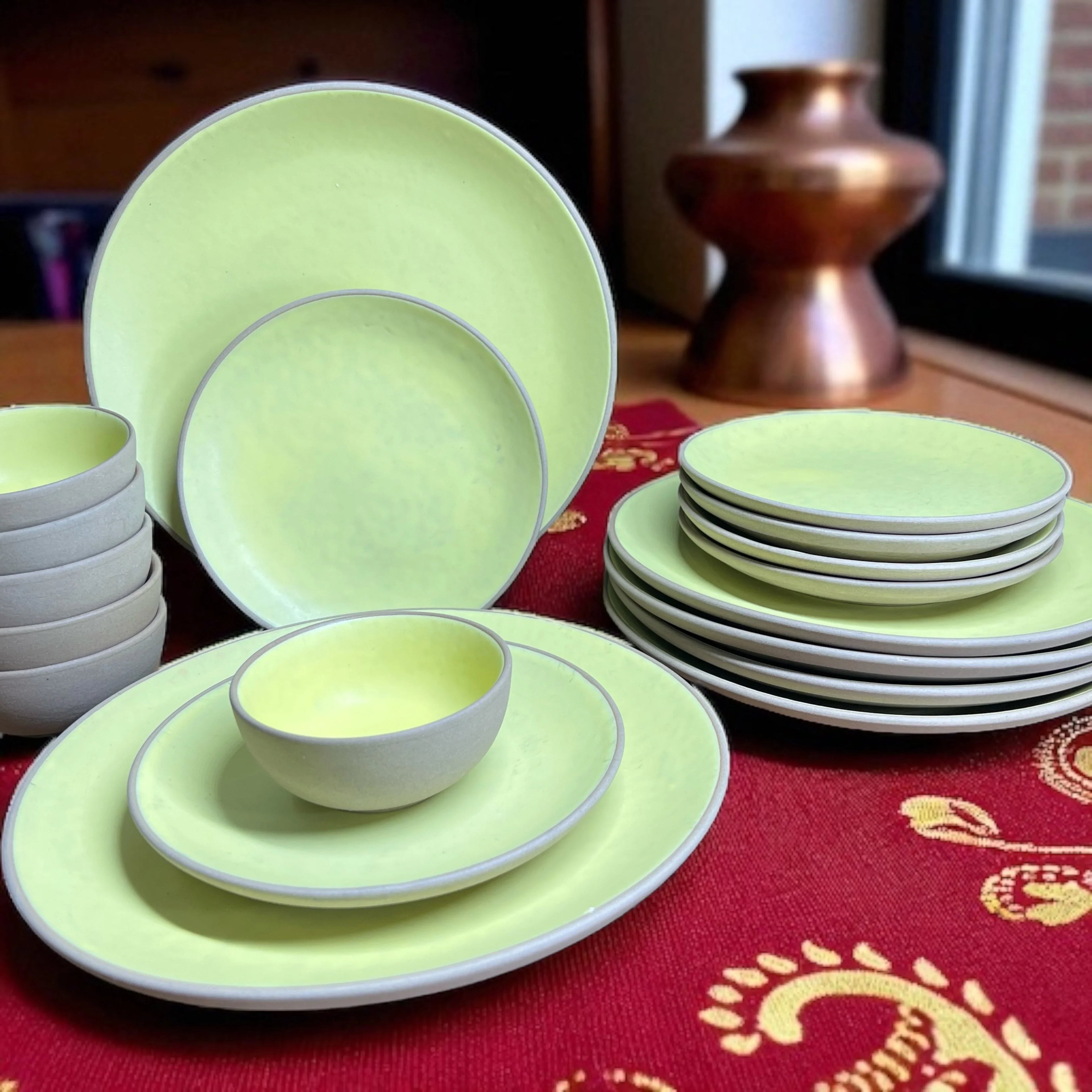 Earthy Lime Yellow Dinner set (18pcs) - Clayful Homes