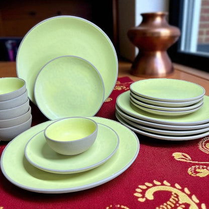 Earthy Lime Yellow Dinner set (18pcs) - Clayful Homes