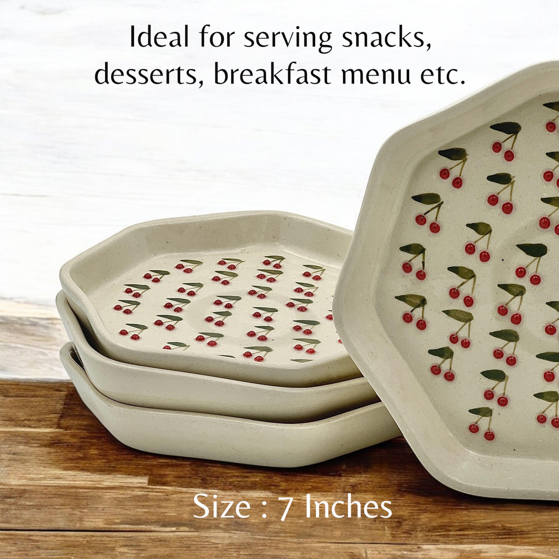 Four Cherry Snack/Dessert Plates - Clayful Homes