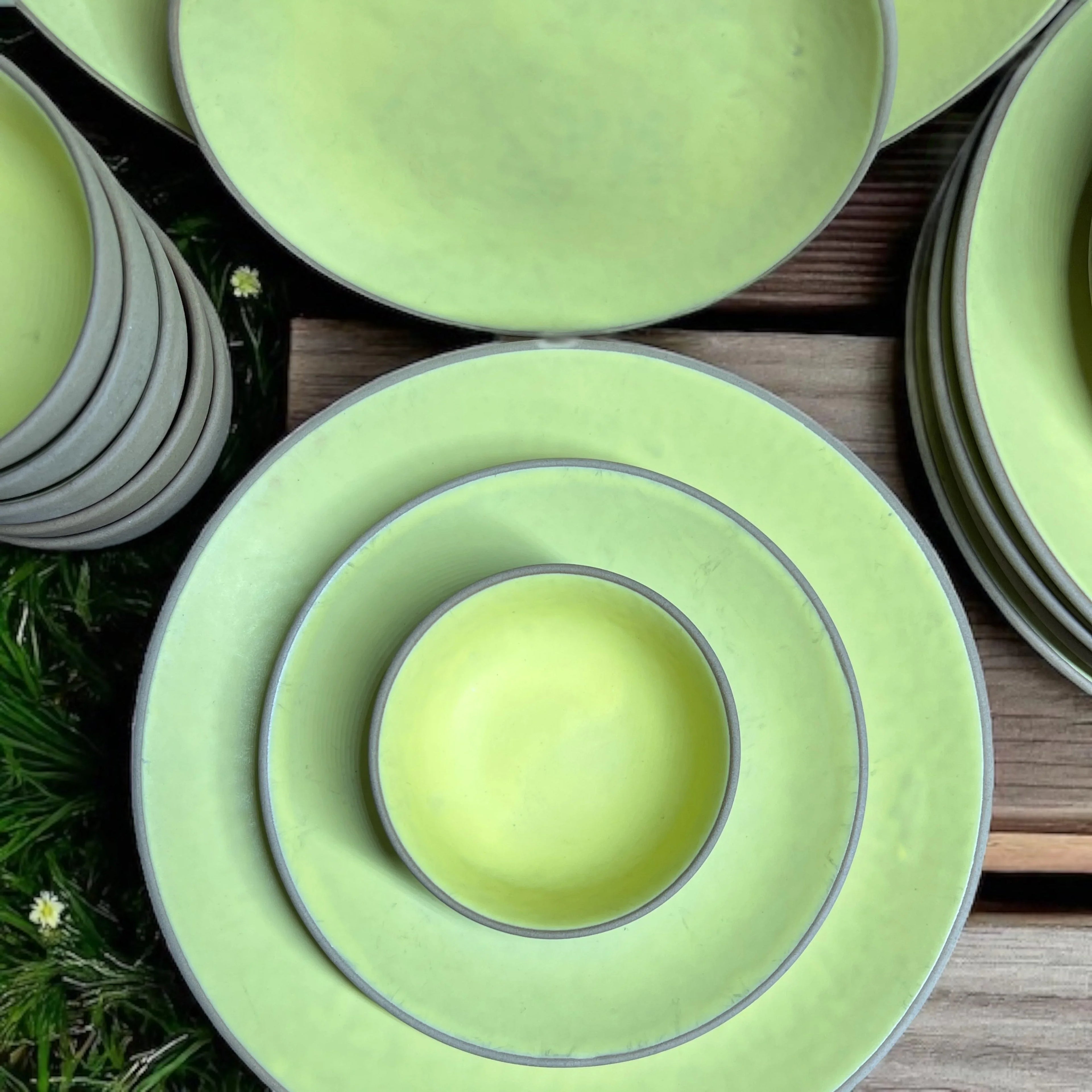 Earthy Lime Yellow Dinner set (18pcs) - Clayful Homes