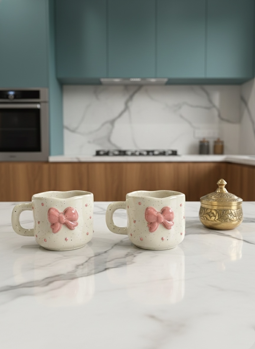 The Ribbon Mug Offwhite (Pack of 2)