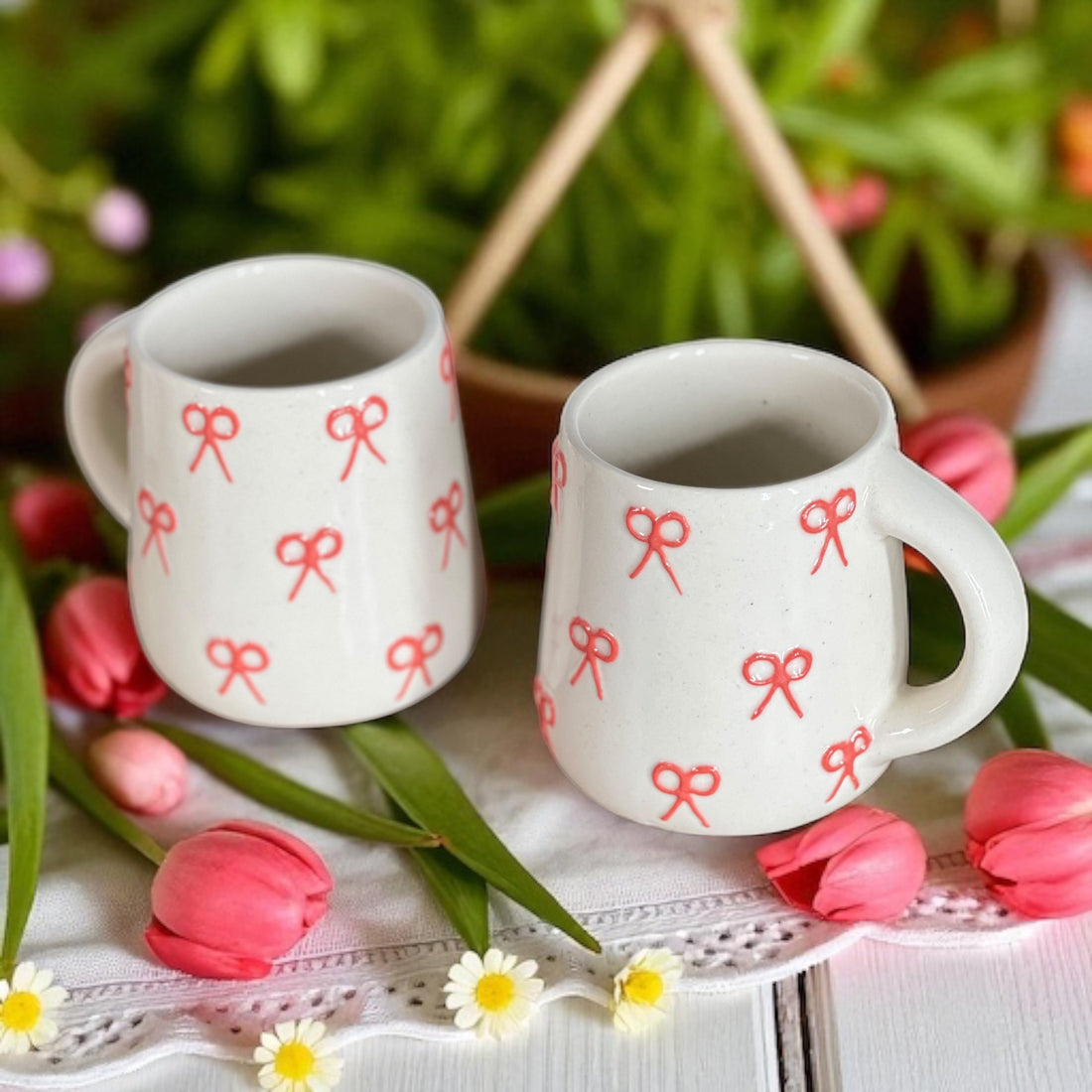 Two Pink Ribbon Coffee Mugs