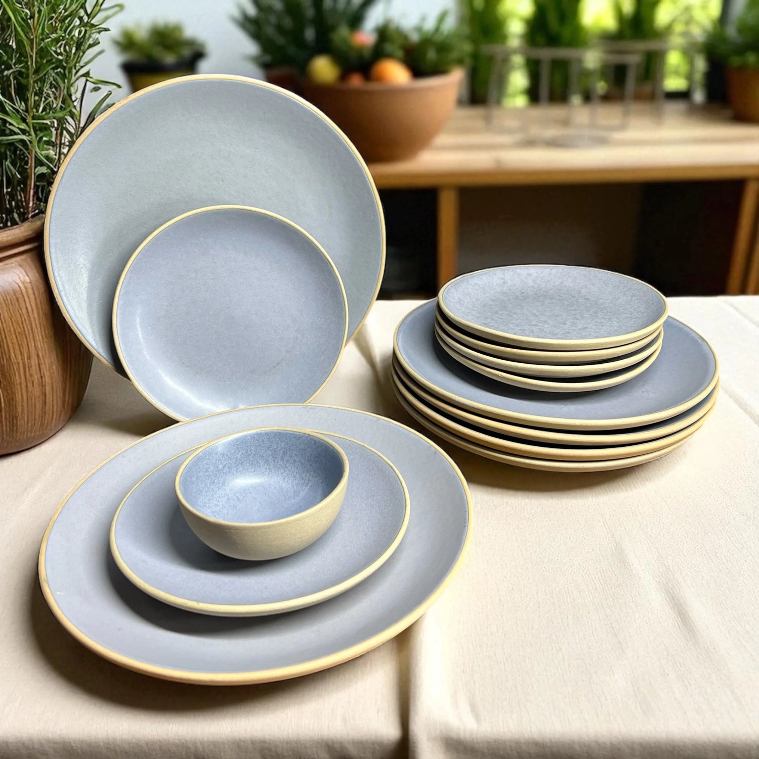 Earthy Blue Dinner set (18pcs) - Clayful Homes