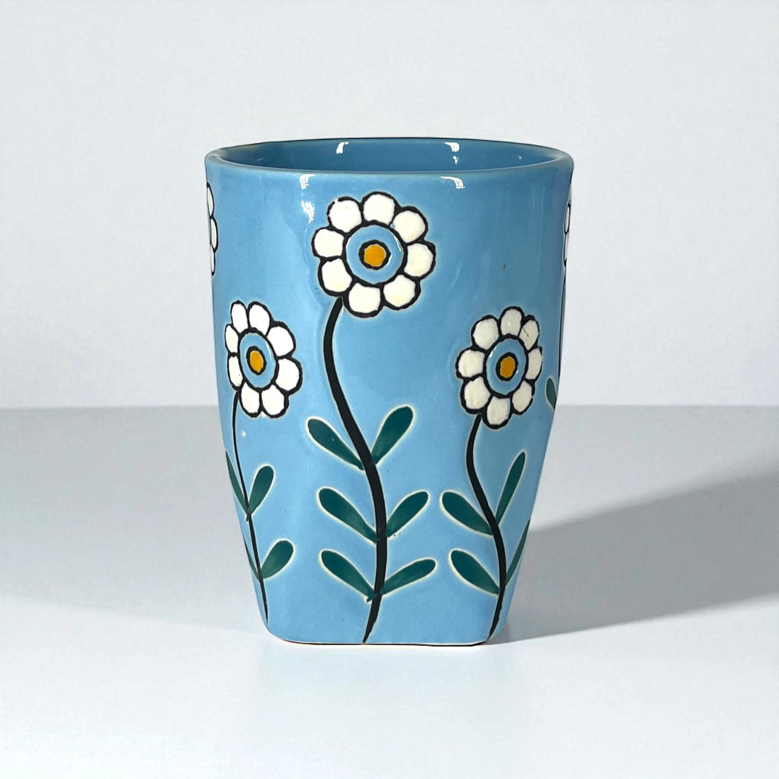Blue Floral Glass Cups - Clayful Homes