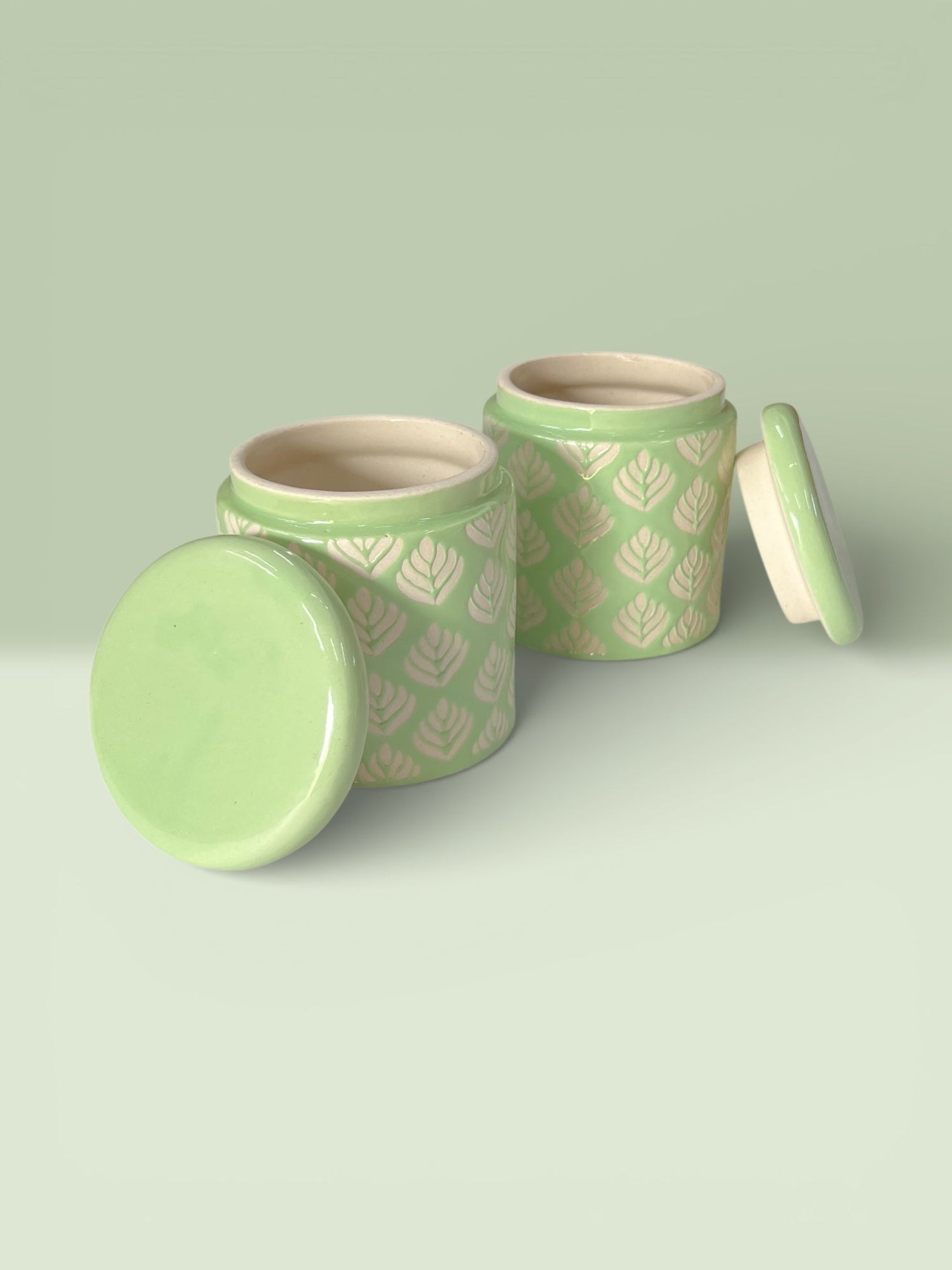 Pastel Green Design Jars Pack of 2 - Clayful Homes